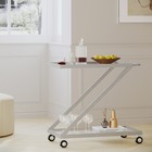 Modern Bar Cart W  Tempered Glass Shelves Minimalist Rolling Serving Trolley