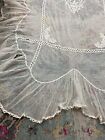 Antique French Tambour Lace Bedspread Cotton Netting Ruffled Trim  q