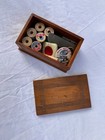 Vintage Wooden Sewing Box   Sewing Notions Lot