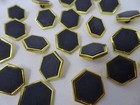 Vintage Dull Black Hexagon W  Gold Border Shank Button 19mm Lot Of 4 A142-1