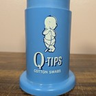 Q-tips Branded Vtg Pop-up Cotton Swabs Dispenser 1960s Blue Q Tip Logo Holder