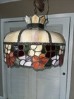 Vintage Tiffany Style Stained Glass Slag Hanging Lamp Multicolor Flowers Retro
