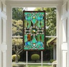 Tiffany Style Stained Glass Green Window Panel Suncatcher 15in X 26in