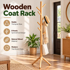 Freestanding Wooden Coat Rack 8 Hooks Tree Hat Stand Entryway Bedroom Organizer
