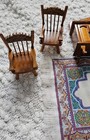 Vintage Dollhouse Miniature Dining Set 5 Pieces Rug Hutch Table Chairs 