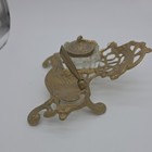 Antique Brass Ornate Inkwell Desk Set With Glass Insert   Pen Holder Vintage