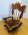 Vintage 1981 Hand Crafted Wood   Bead Folk Art Rocking Chair Pin Cushion 4x6   