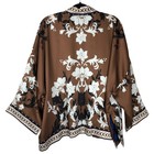Chico s Fur Aimee Short Border Kimono Briar Brown Size L xl Art To Wear Artsy
