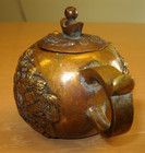 Qing Dynasty Cast Bronze Teapot With Relief Figures Characters Patina Gilding