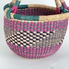 Woven African Bolga Ghana Market Basket Leather Handle Vintage Colorful 11    Tall