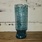Vtg Blue Blown Glass Drink Triangle Pattern Martini Pitcher With Handle Flaw