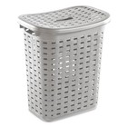 Sterilite Plastic Weave Laundry Hamper Slim Clothes Lidded Basket  Gray  16-pack