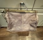 Vintage  Extra Large Gray Leather Doctor Style Bag  Unique Closure