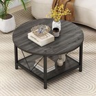 Round Center 2 Tier Coffee Table With Storage Shelf For Living Room Home Office