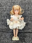 Super Cute Vintage 1940-50s Doll W  Ruffle Crocheted Dress 7  On Heart Stand