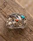 Museum Quality Signed Jt Navajo Sterling Bear Claw Cuff Bracelet Turquoise Coral