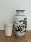 Fine Chinese Republic Porcelain Rouleau Vase Horses   Poem Vintage Hand Painted