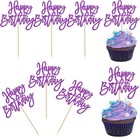 24 Pcs Glitter Happy Birthday Cupcake Toppers - Purple Cupcake Picks For Cele   