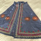 Vintage Embroidered Blue Denim Wrap  Boho Maxi Skirt