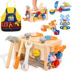 Kids Tool Set With Apron  39 Pcs Wooden Toddler Tool Bench Box Montessori