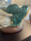 Vintage Majolica Rabbit Planter Bunny With Cabbage Leaf Design  Ceramic Decor