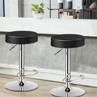 34 In  Black Pu Leather Adjustable Round Bar Stool Swivel Pub Chair