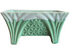 Cookson Pottery Mcm Planter Footed Sea Green White Drip Geometric Design Vtg