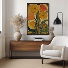 Retro Botanical Art Poster Mustard Yellow Flower Mid Century Modern Wall Decor