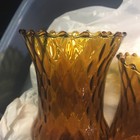 Set Of 2 Vtg Amber Glass Honeycomb Optic Peg Votive Candle Holder Sconce