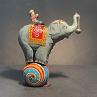 Circus Elephant On Ball Wind-up Tin Toy 1950s Mitsuhashi mitsuhasi Japan Vintage
