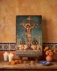 Large Antique Mexican Devotional Retablo Oil On Tin Crucified Christ 16x11 1890s