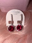 Plata 925 Sterling Silver Leverback Dangle Earrings Oval Natural Stone Halo