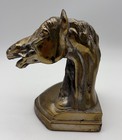 Vtg Pair Mcm Cast Metal Horse Head Equestrian Western Bookends  Horseshoe Base