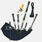 Professional Great Highland Bagpipes Silver Mounts Black Velvet Cover Set   Bag