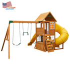 Castlewood Wooden Swing Set Playset With Clubhouse Mailbox Slide   Play Kitchen