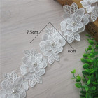 2 Yards 3d Flower Lace Trim Pearl Embroidered Polyester Lace Ribbon Fabric Appli