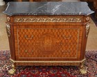 Louis Xv French Style Walnut Inlaid Marble Top Gilt Ormolu Chest Dresser Commode