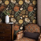 Jiffdiff Peel And Stick Wallpaper Brown Bohemian Big Floral Wall Sticker
