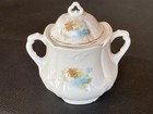 Antique Handpainted Pastel Flowers Sugar Bowl Buttery Wing Handles Prussia Mold 