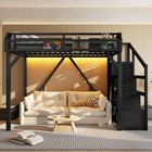 Metal Twin Loft Bed With Storage Stairs Shelves Built-in Wardrobe Usb Ports Led