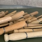 Vintage 25 Wooden Wire Round Flat Head With Wire Clothespins Clothes Pegs