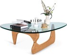 Vintage Classic Style Coffee Table With Solid Wood Base Clear Triangle Glass