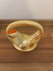 Vintage Yellow Lusterware Ceramic Chicken In A Basket Figurine Made In Brazil