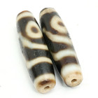 A Pair Of Tibetan Two-eye Ruyi Pattern Dzi Agate Bead Handmade Protective Amulet