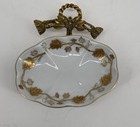 Vintage Porcelain Bowl Gold Gilt Ormolu Tassel Stand Hollywood Regency Vanity Di