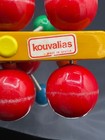 Vintage Kouvalias Wooden plastic Banana Caterpillar Pull Toy Mfg  Greece 1970 s