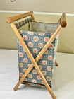 Vintage Wooden Folding Frame Sewing Basket Yarn Caddy Floral Fabric Cottagecore