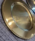 Gold Metal Charger 11 5    Beaded Round Plates Set Of 6 Vintage