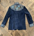 Vintage Char Blue Suede Leather Jacket Hand Painted Sz M