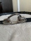 Chico s Black Leather Ornate Silver Buckle Adjustable Waist Belt Sm Or S-m